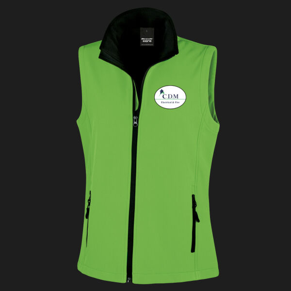 Printed C.D.M Left Chest - Ladies' Printable Softshell Bodywarmer with Recycled Fleece Inner Thumbnail