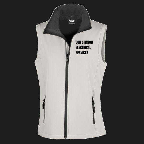 Printed - Bob Stinton - Left Chest - Ladies' Printable Softshell Bodywarmer with Recycled Fleece Inner Thumbnail