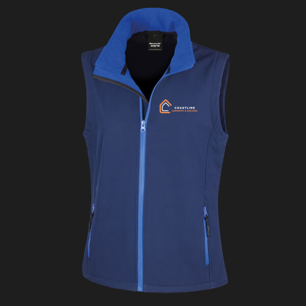 Printed Coastline Carpentry and Build Left Chest - Ladies' Printable Softshell Bodywarmer with Recycled Fleece Inner Thumbnail