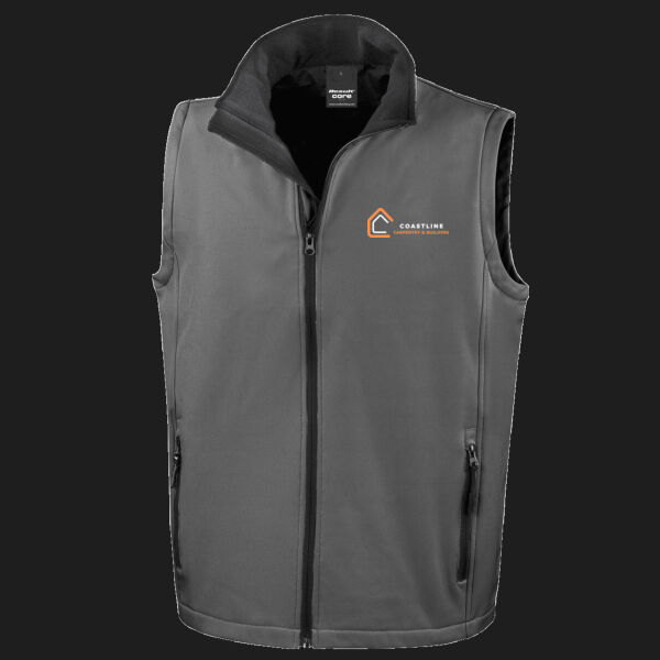 Printed Coastline Carpentry and Build Left Chest - Men's Printable Softshell Bodywarmer with Recycled Fleece Inner Thumbnail