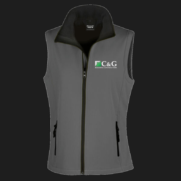 Printed - C&G Building - Left Chest - Ladies' Printable Softshell Bodywarmer with Recycled Fleece Inner Thumbnail