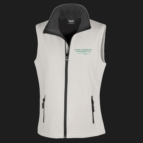Printed - Caws Carpentry - Left Chest - Ladies' Printable Softshell Bodywarmer with Recycled Fleece Inner Thumbnail