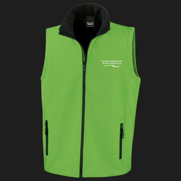 Printed - Caws Carpentry - Left Chest - Men's Printable Softshell Bodywarmer with Recycled Fleece Inner Thumbnail