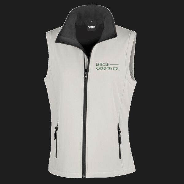 Printed - Bespoke Carpentry - Left Chest - Ladies' Printable Softshell Bodywarmer with Recycled Fleece Inner Thumbnail