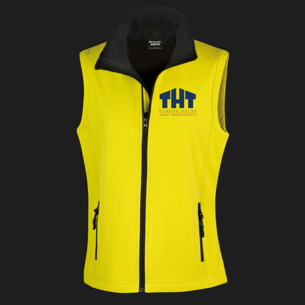 Printed - THT  Plumbing - Left Chest - Ladies' Printable Softshell Bodywarmer with Recycled Fleece Inner Thumbnail