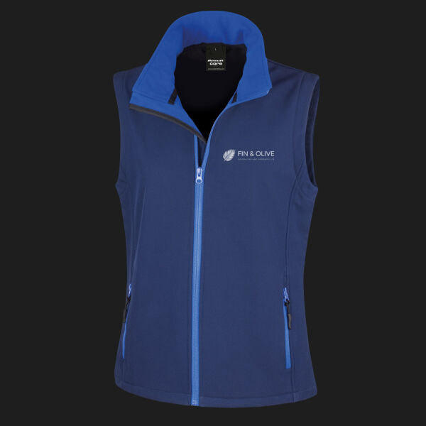 Printed - Fin and Olive - Left Chest - Ladies' Printable Softshell Bodywarmer with Recycled Fleece Inner Thumbnail