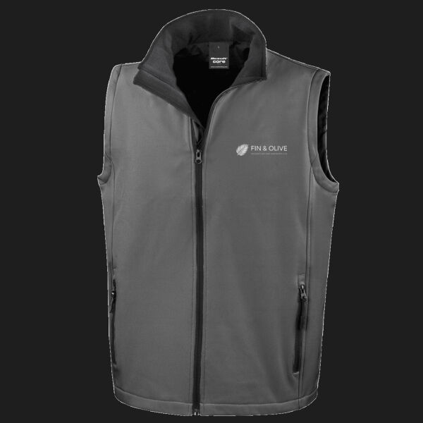 Printed - Fin and Olive - Left Chest - Men's Printable Softshell Bodywarmer with Recycled Fleece Inner Thumbnail
