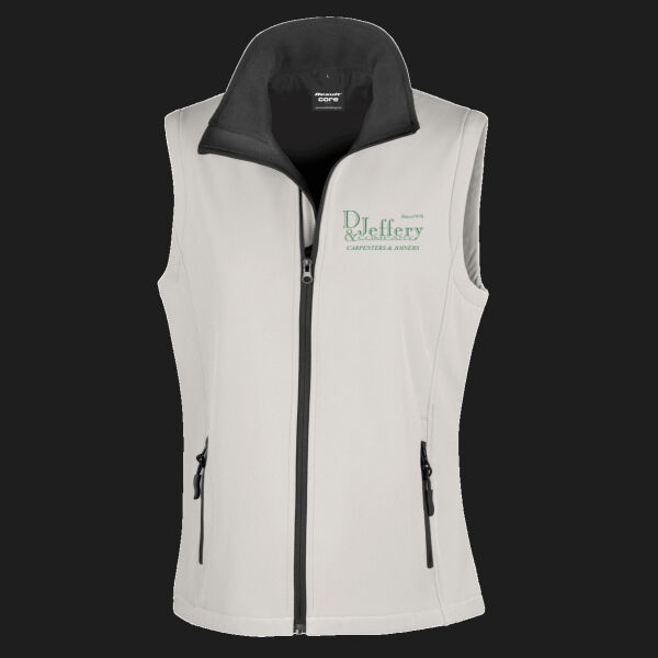 Printed D Jeffery & Company Left Chest - Ladies' Printable Softshell Bodywarmer with Recycled Fleece Inner Thumbnail