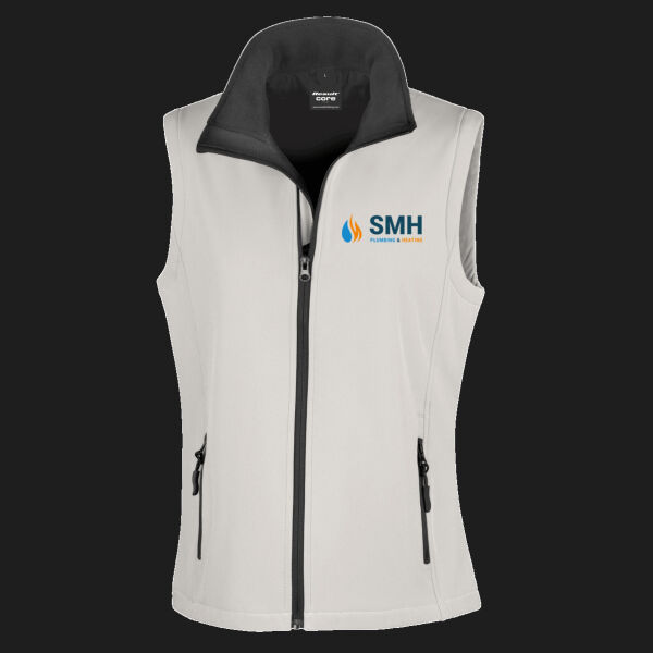 Printed SMH Plumbing and Heating Left Chest - Ladies' Printable Softshell Bodywarmer with Recycled Fleece Inner Thumbnail