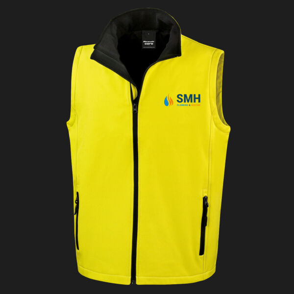 Printed SMH Plumbing and Heating Left Chest - Men's Printable Softshell Bodywarmer with Recycled Fleece Inner Thumbnail