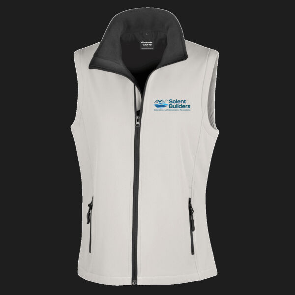 Printed Solent Builders Left Chest - Ladies' Printable Softshell Bodywarmer with Recycled Fleece Inner Thumbnail