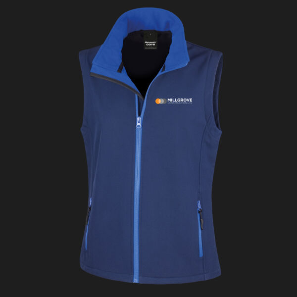 Printed Millgrove Construction Left Chest - Ladies' Printable Softshell Bodywarmer with Recycled Fleece Inner Thumbnail