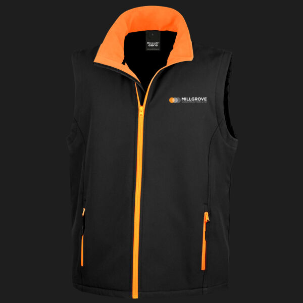 Printed Millgrove Construction Left Chest - Men's Printable Softshell Bodywarmer with Recycled Fleece Inner Thumbnail