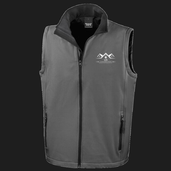Printed - LPJ Construction - Left Chest - Men's Printable Softshell Bodywarmer with Recycled Fleece Inner Thumbnail