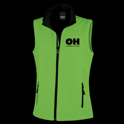 Printed OH Plumbing and Heating Left Chest - Ladies' Printable Softshell Bodywarmer with Recycled Fleece Inner Thumbnail