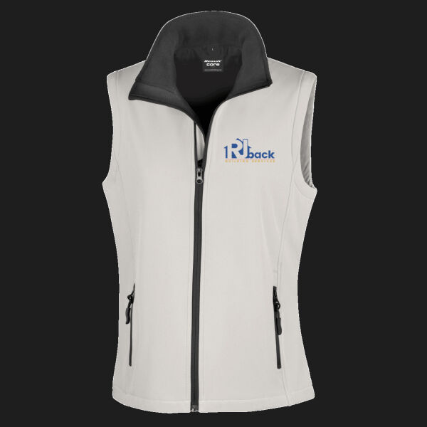 Printed - RJ back Building   - Left Chest - Ladies' Printable Softshell Bodywarmer with Recycled Fleece Inner Thumbnail