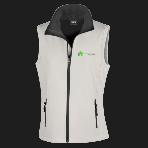 Printed - Richard Saunders Building   - Left Chest - Ladies' Printable Softshell Bodywarmer with Recycled Fleece Inner Thumbnail