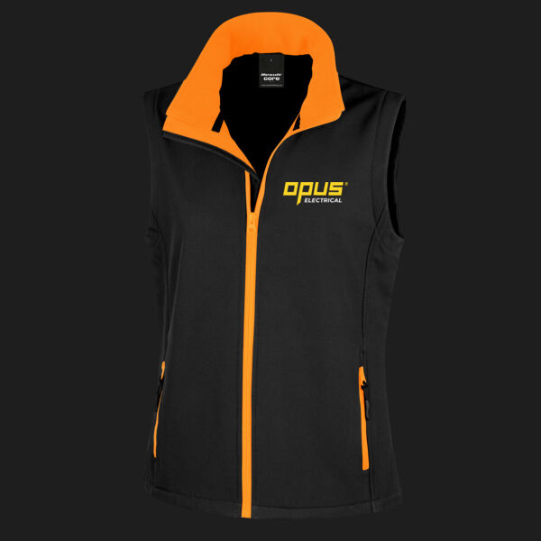 Printed - Opus Electrical - Left Chest - Ladies' Printable Softshell Bodywarmer with Recycled Fleece Inner Thumbnail