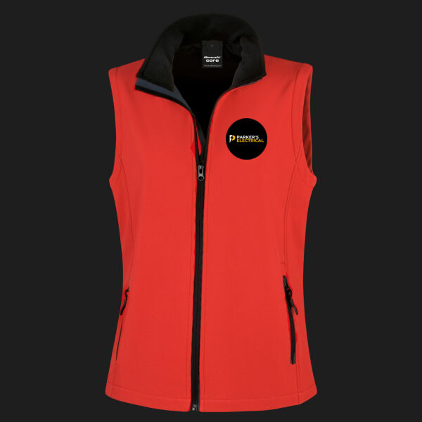 Printed - Parkers Electrical - Left Chest - Ladies' Printable Softshell Bodywarmer with Recycled Fleece Inner Thumbnail