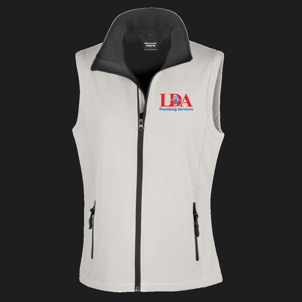 Printed LDA Plumbing Services Left Chest - Ladies' Printable Softshell Bodywarmer with Recycled Fleece Inner Thumbnail