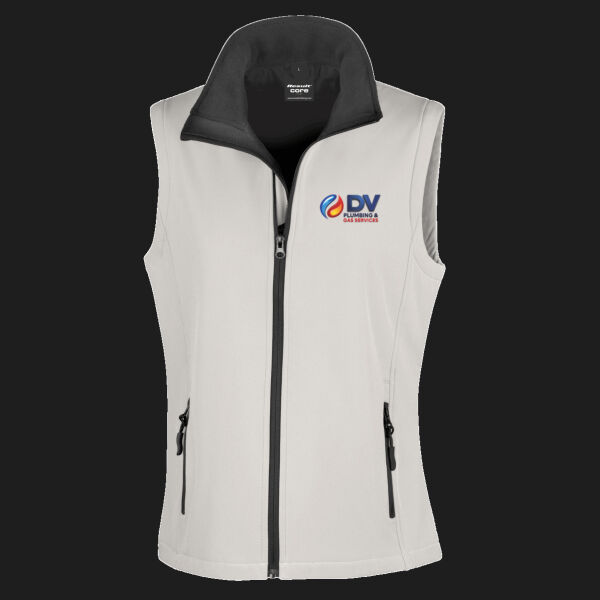 Printed Dv Plumbing and Gas Services Left Chest - Ladies' Printable Softshell Bodywarmer with Recycled Fleece Inner Thumbnail