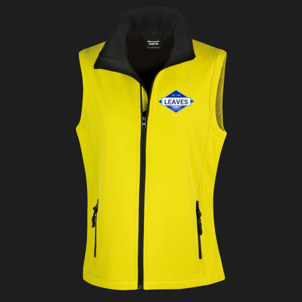 Printed Leaves Building and Maintenance Contractors Limited Left Chest - Ladies' Printable Softshell Bodywarmer with Recycled Fleece Inner Thumbnail