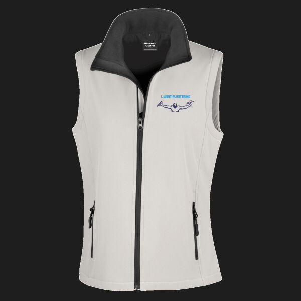 Printed L. West Plastering Left Chest - Ladies' Printable Softshell Bodywarmer with Recycled Fleece Inner Thumbnail