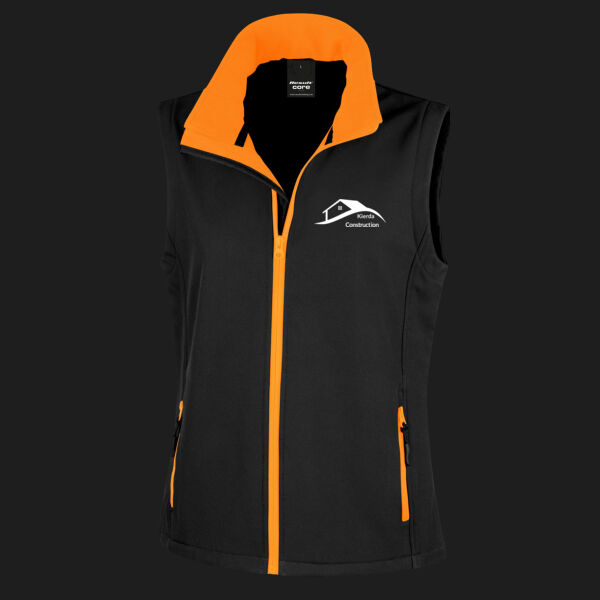 Printed - Kierda Construction - Left Chest - Ladies' Printable Softshell Bodywarmer with Recycled Fleece Inner Thumbnail