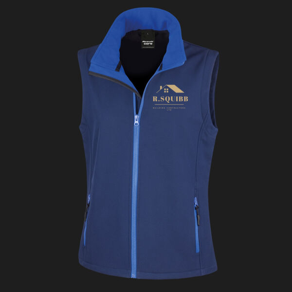 Printed - Squibb R Building - Left Chest - Ladies' Printable Softshell Bodywarmer with Recycled Fleece Inner Thumbnail