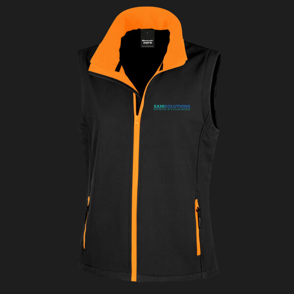 Printed Sani Solutions Left Chest - Ladies' Printable Softshell Bodywarmer with Recycled Fleece Inner Thumbnail